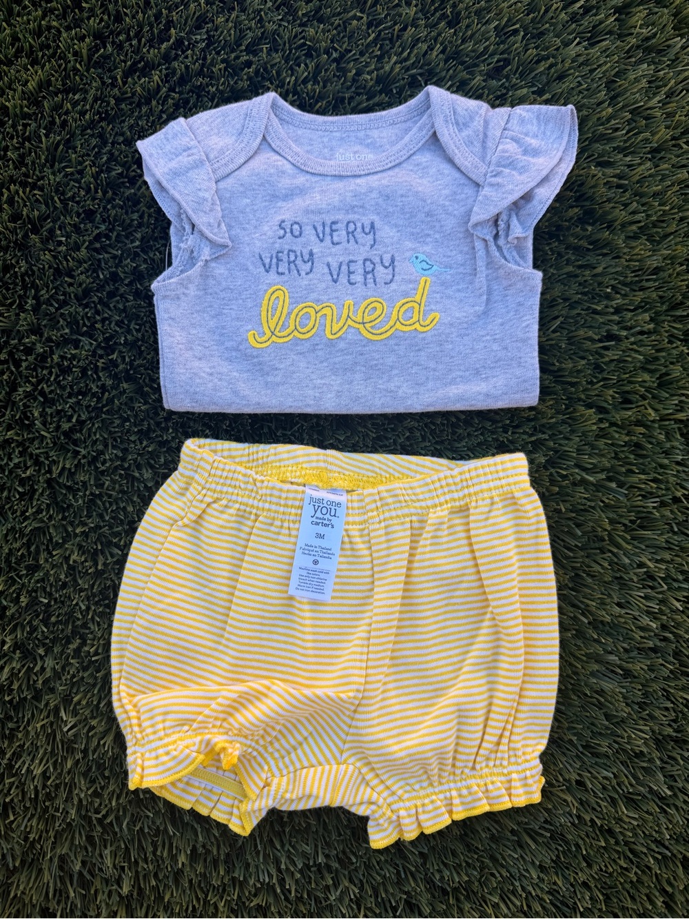 Loved Grey Top & Yellow Stripe Diaper Cover Set